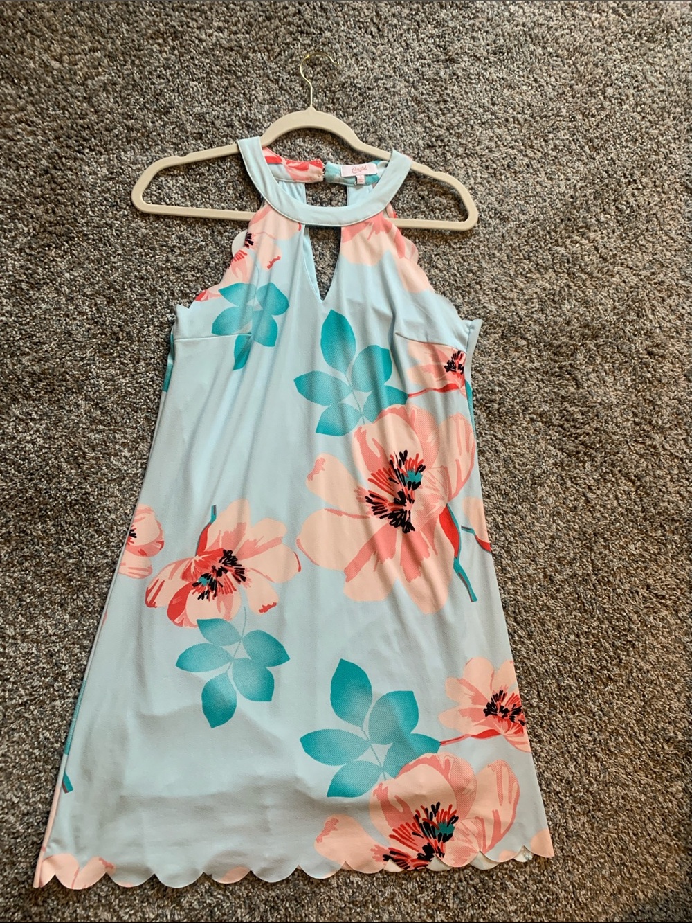 CANDIES Light Blue Halter Dress with Coral Floral Accents